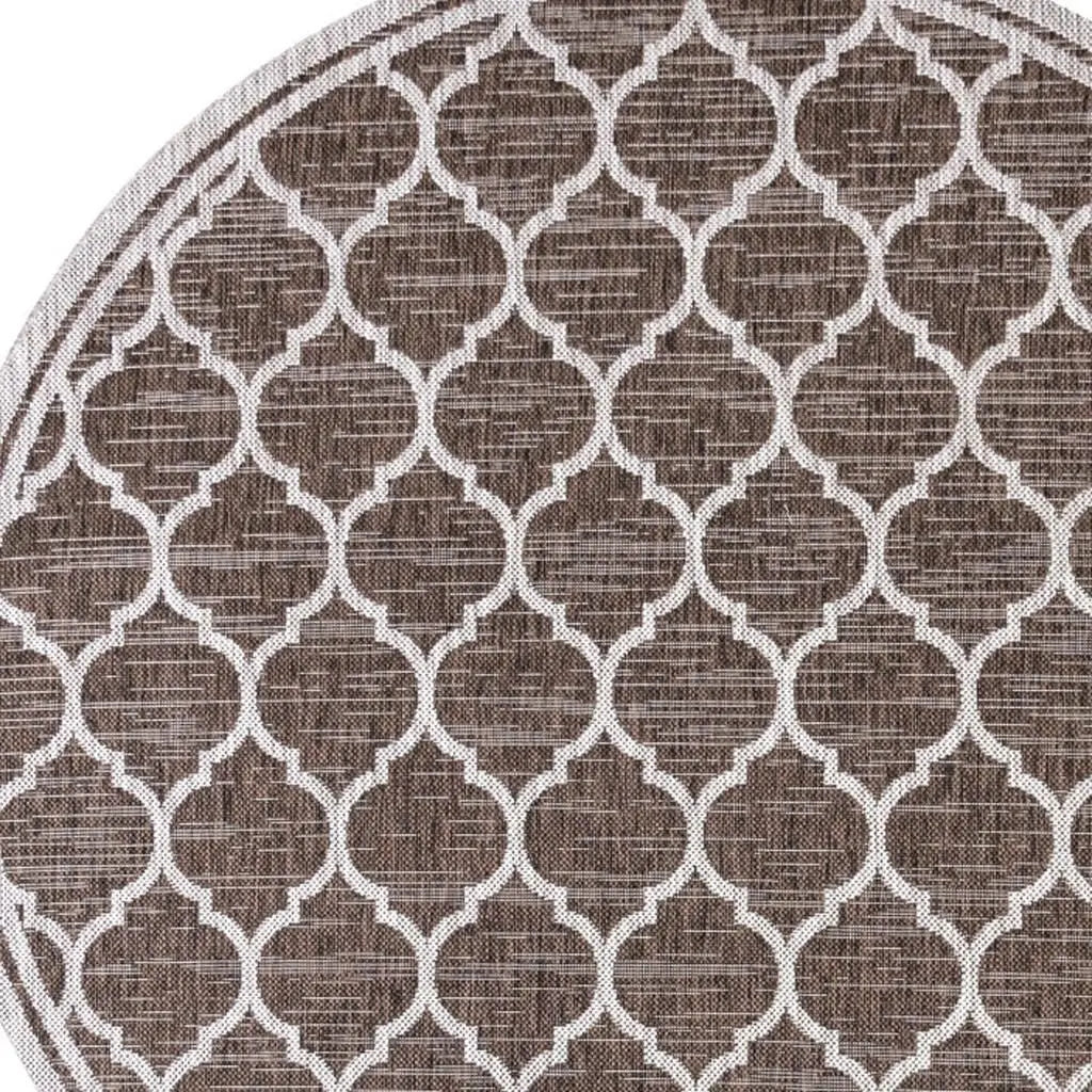 6' Espresso And Taupe Round Geometric Indoor Outdoor Area Rug - GreatEagleInc