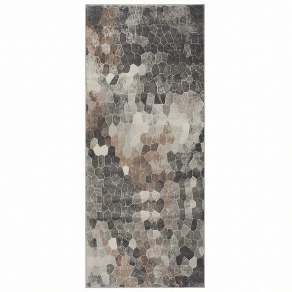 6' Gray And Beige Abstract Runner Rug Homeroots Home Decor
