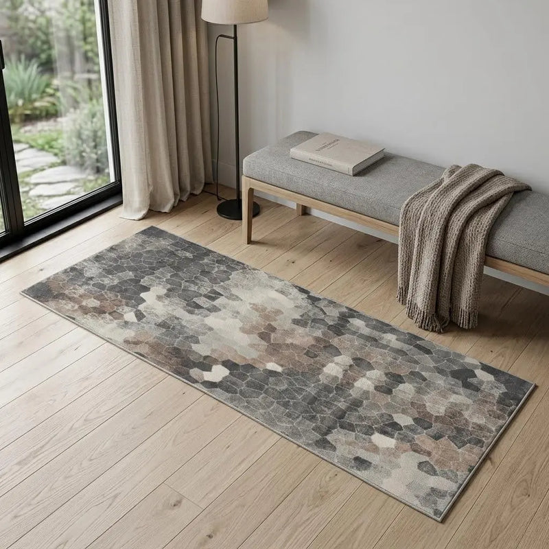 6' Gray And Beige Abstract Runner Rug Homeroots Home Decor