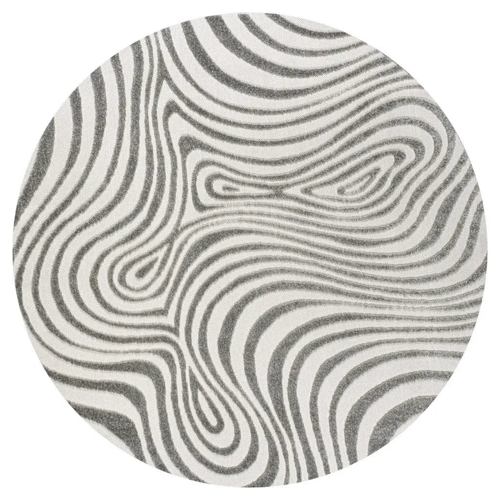 6' Gray And Ivory Round Abstract Indoor Outdoor Area Rug Homeroots Outdoor
