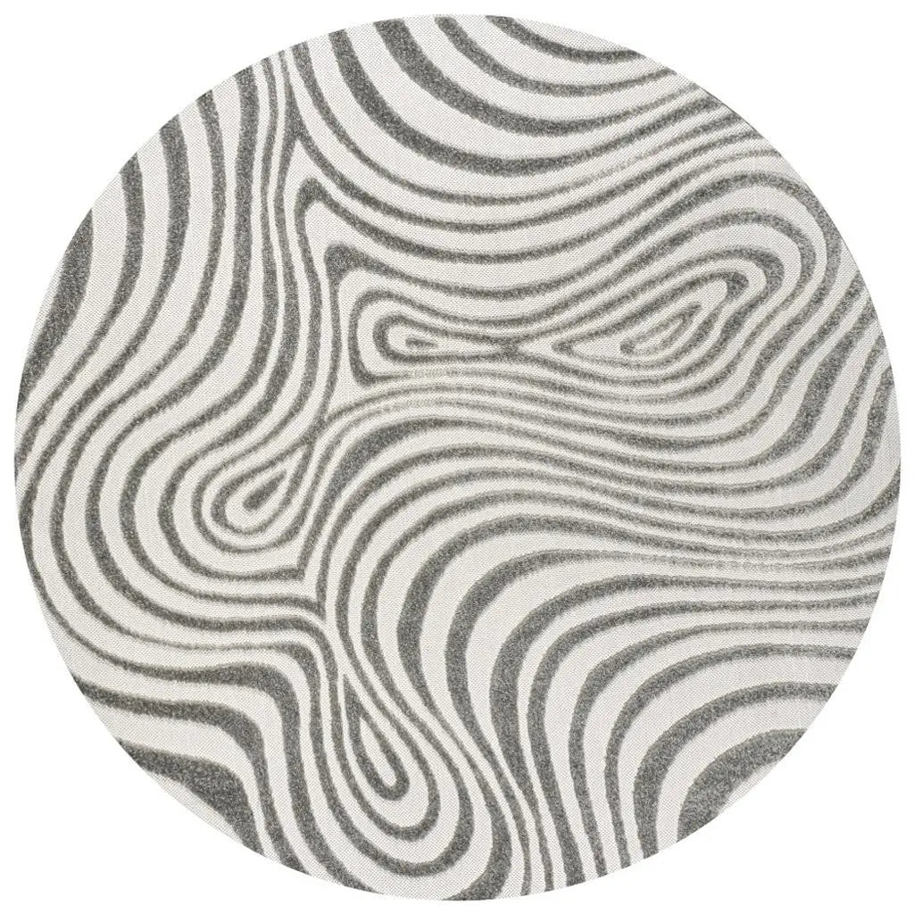 6' Gray And Ivory Round Abstract Indoor Outdoor Area Rug Homeroots Outdoor