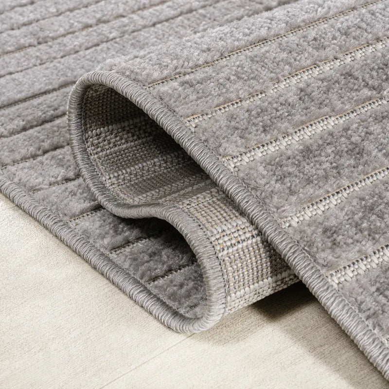 6' Gray And Ivory Square Striped Indoor Outdoor Area Rug Homeroots Outdoor