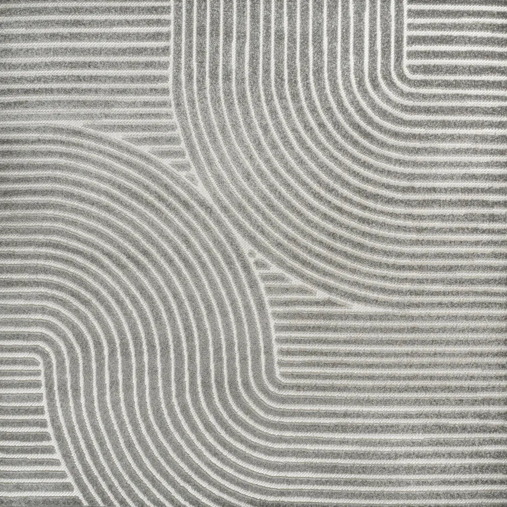 6' Gray And Ivory Square Striped Indoor Outdoor Area Rug Homeroots Outdoor