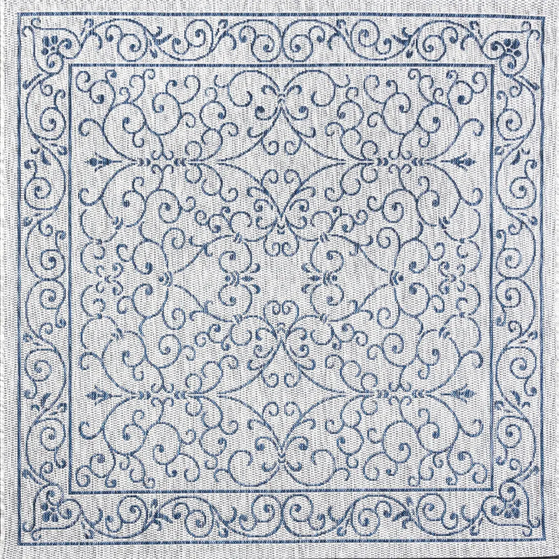 6' Gray And Navy Blue Square Medallion Indoor Outdoor Area Rug Homeroots Outdoor