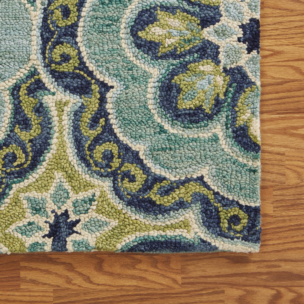 6' Green And Ivory Wool Geometric Hand Tufted Round Rug Homeroots Home Decor