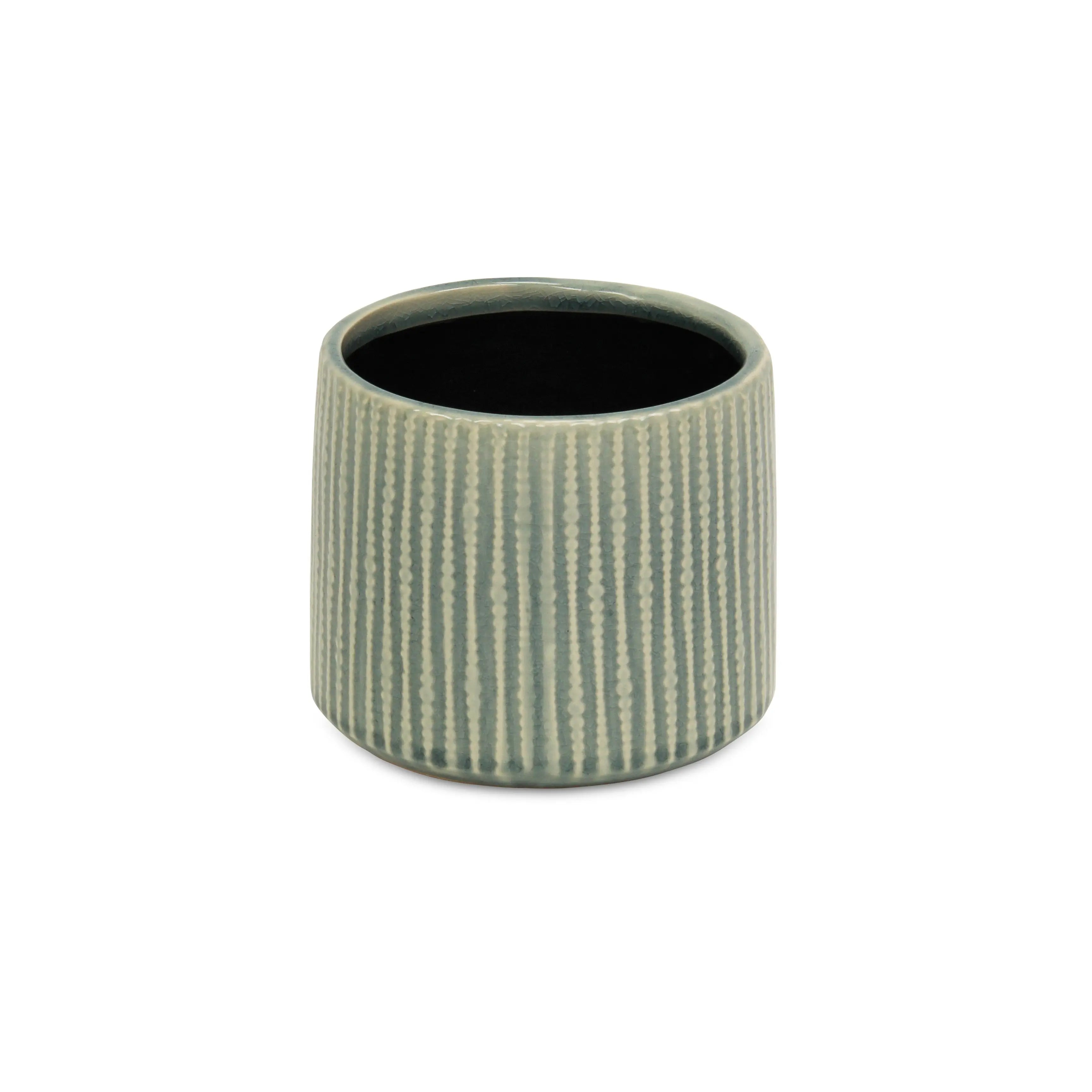 6" Green Striped Ceramic Indoor Outdoor Round Pot Planter Homeroots Outdoor