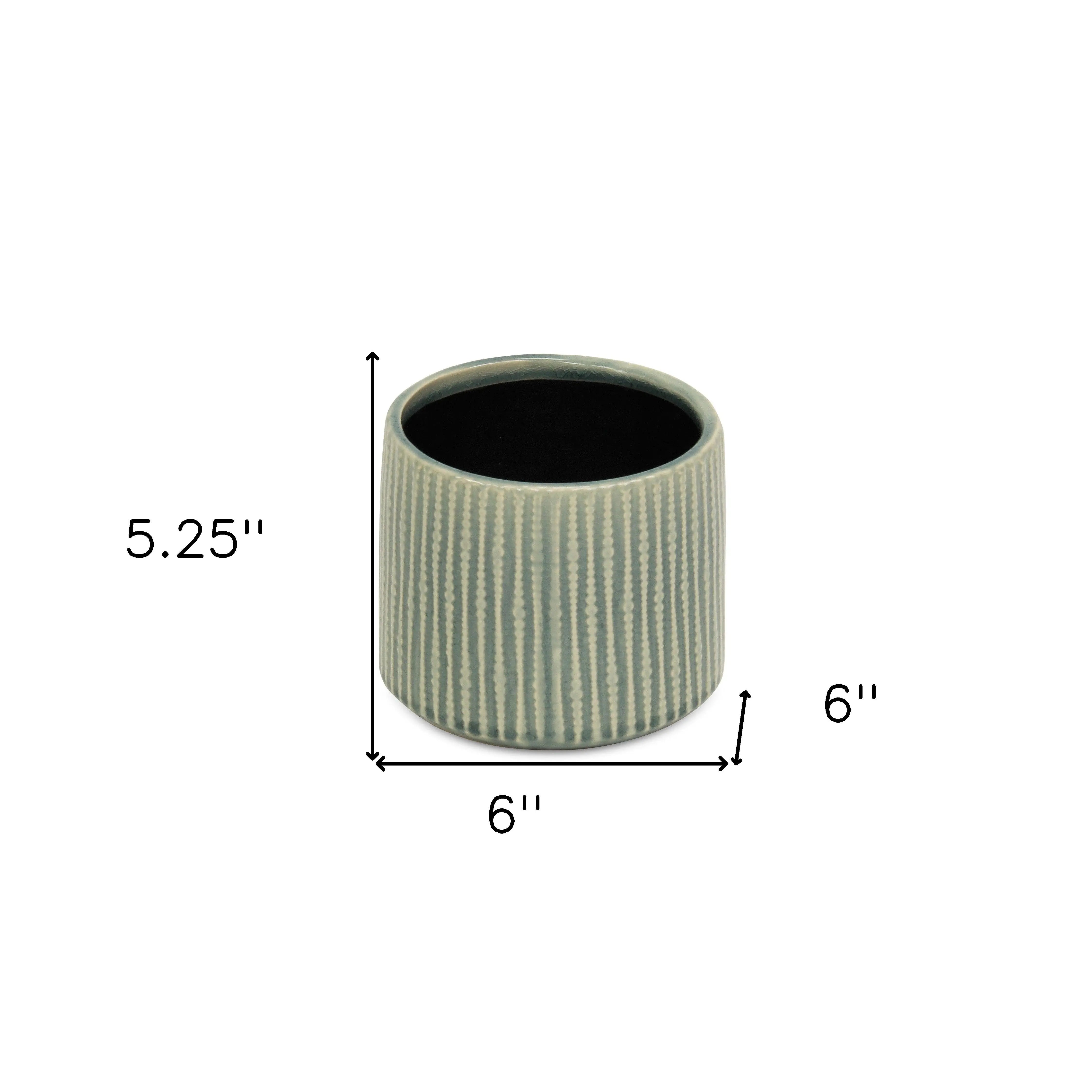 6" Green Striped Ceramic Indoor Outdoor Round Pot Planter Homeroots Outdoor