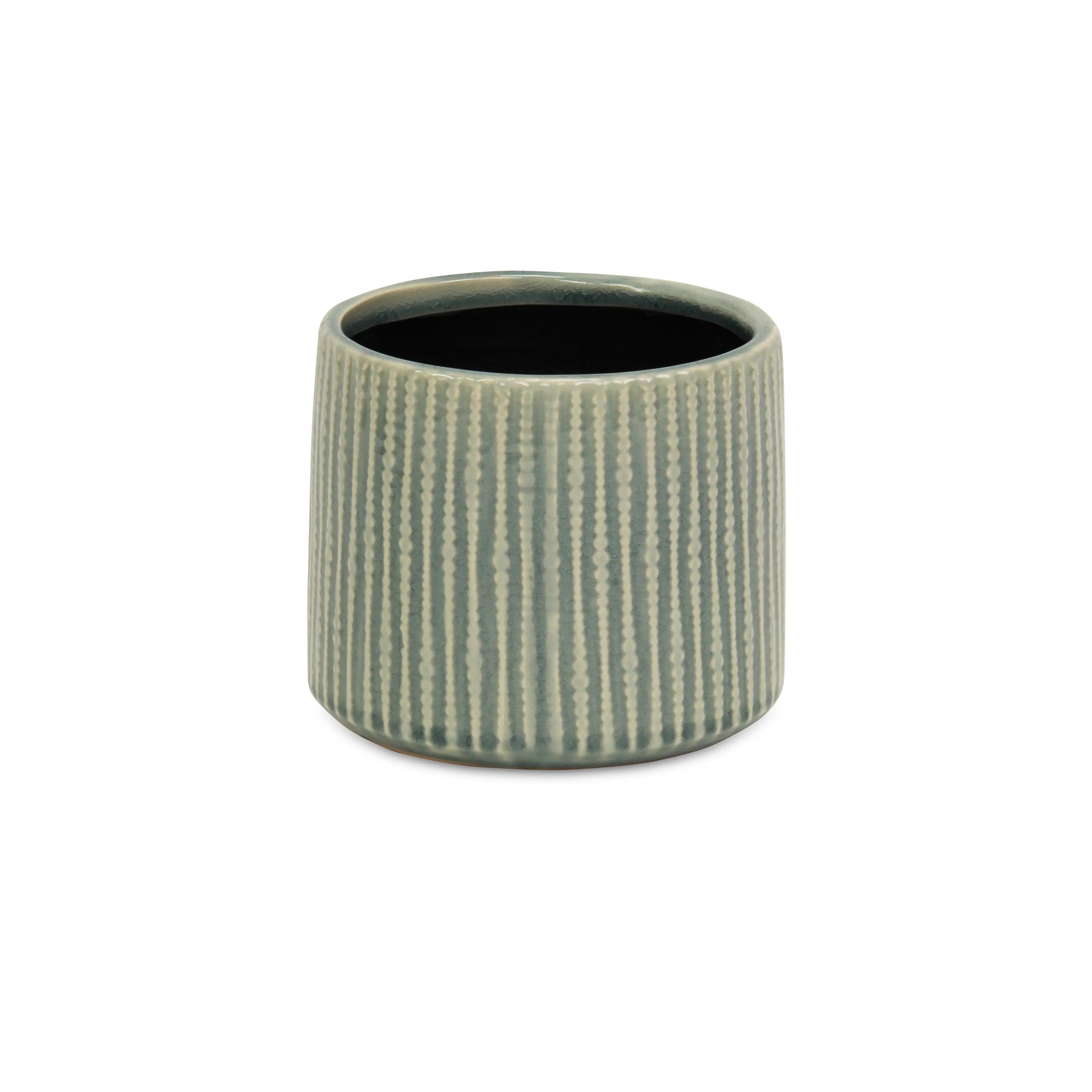 6" Green Striped Ceramic Indoor Outdoor Round Pot Planter Homeroots Outdoor