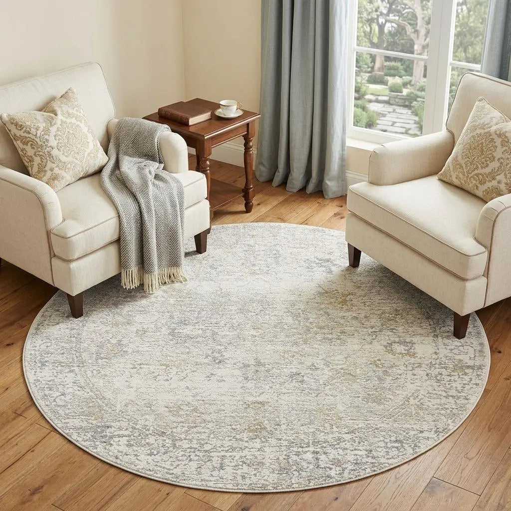 6' Ivory And Beige Abstract Round Rug Homeroots Home Decor