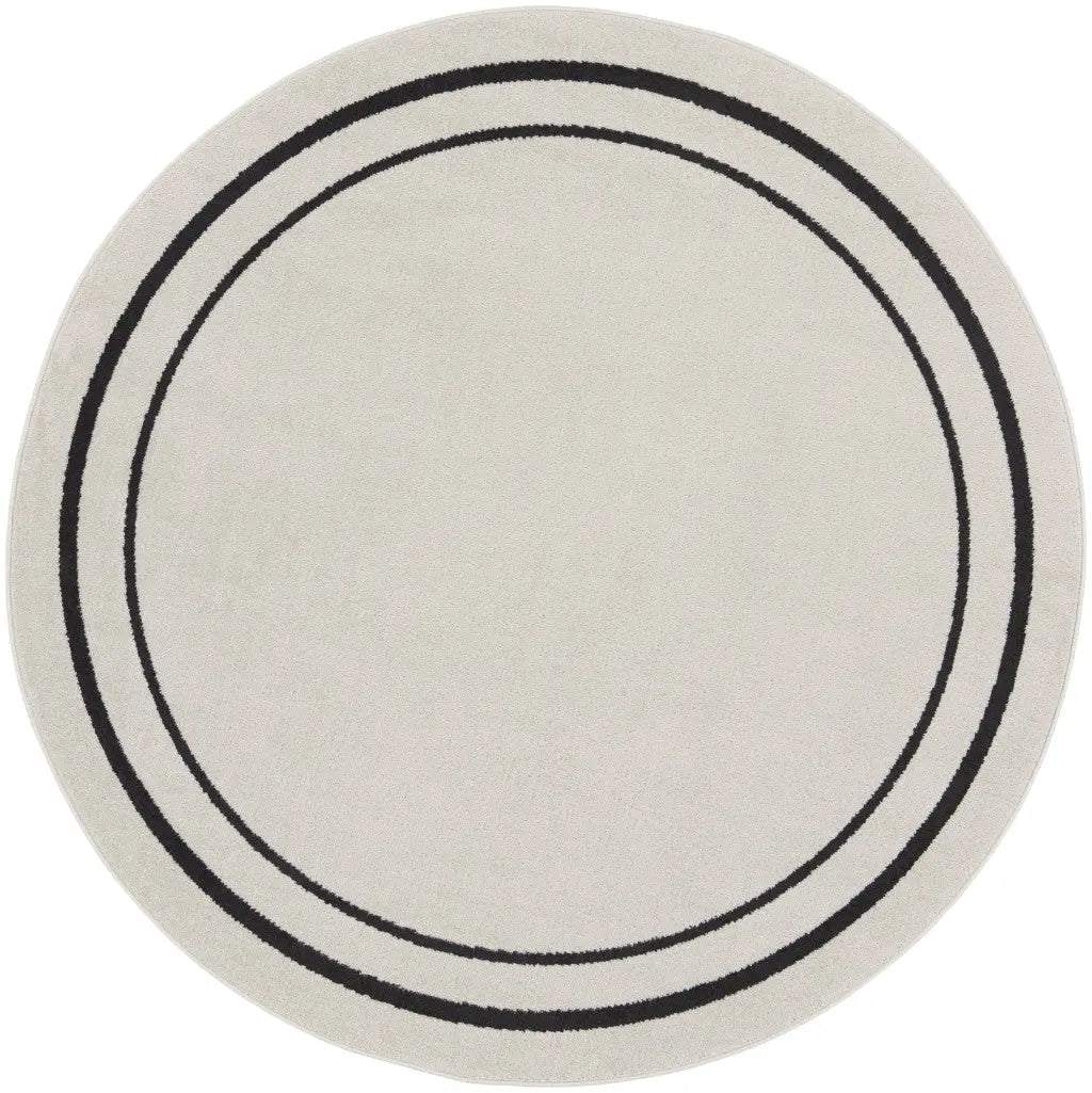6' Ivory And Black Round Indoor Outdoor Area Rug Homeroots Outdoor