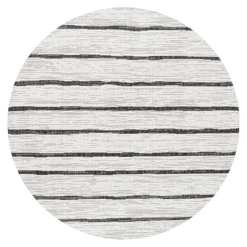 6' Ivory And Black Round Striped Indoor Outdoor Area Rug Homeroots Outdoor
