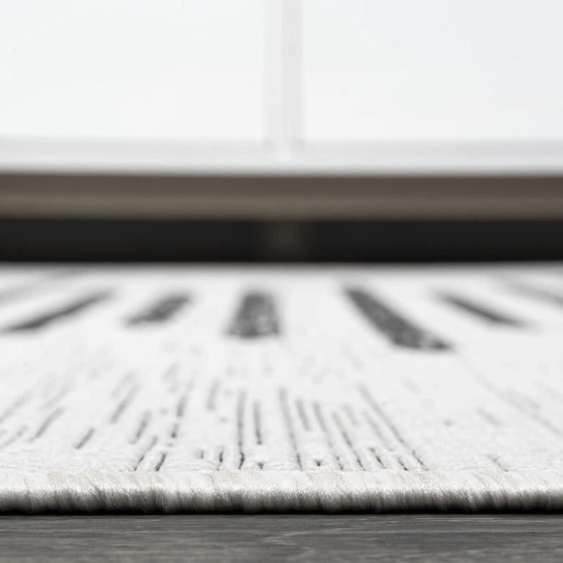 6' Ivory And Black Square Striped Indoor Outdoor Area Rug - GreatEagleInc