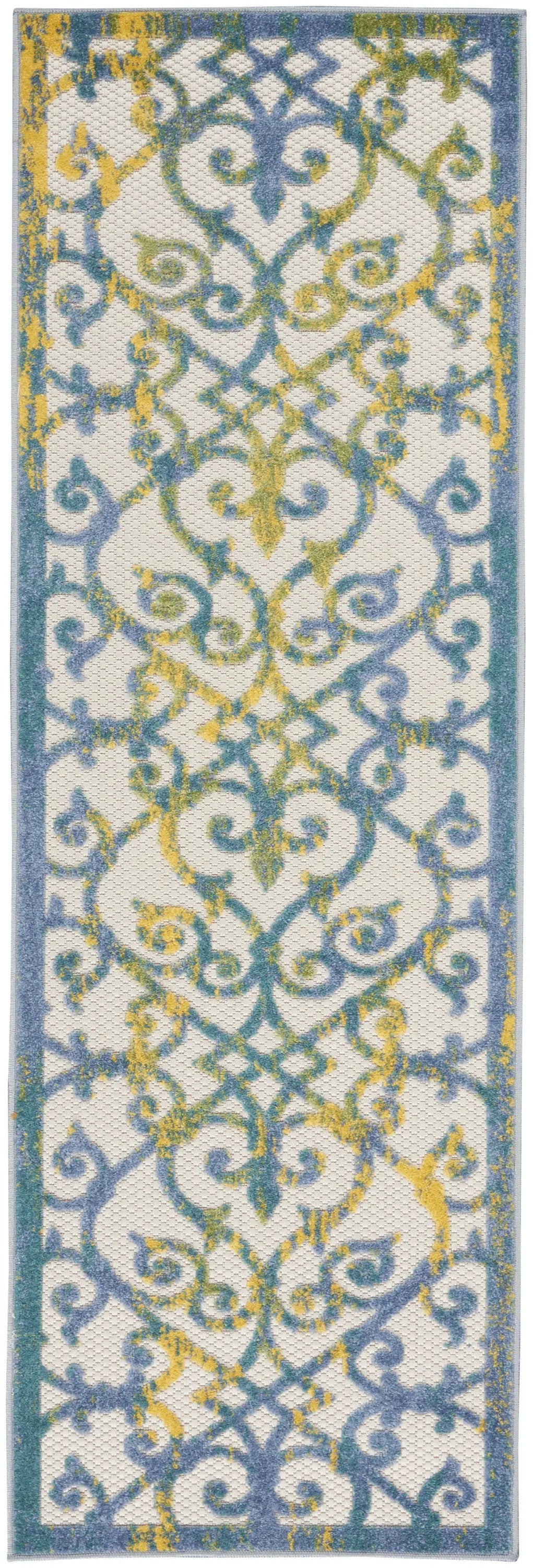 6' Ivory And Blue Indoor Outdoor Area Rug Homeroots Outdoor