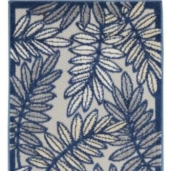 6' Ivory And Blue Indoor Outdoor Runner Rug - GreatEagleInc