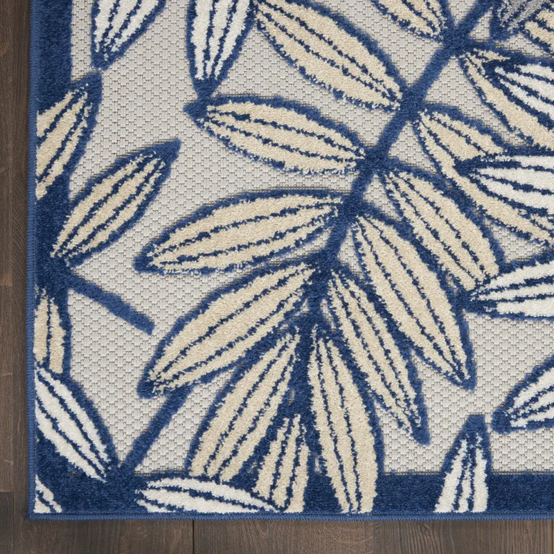6' Ivory And Blue Indoor Outdoor Runner Rug - GreatEagleInc