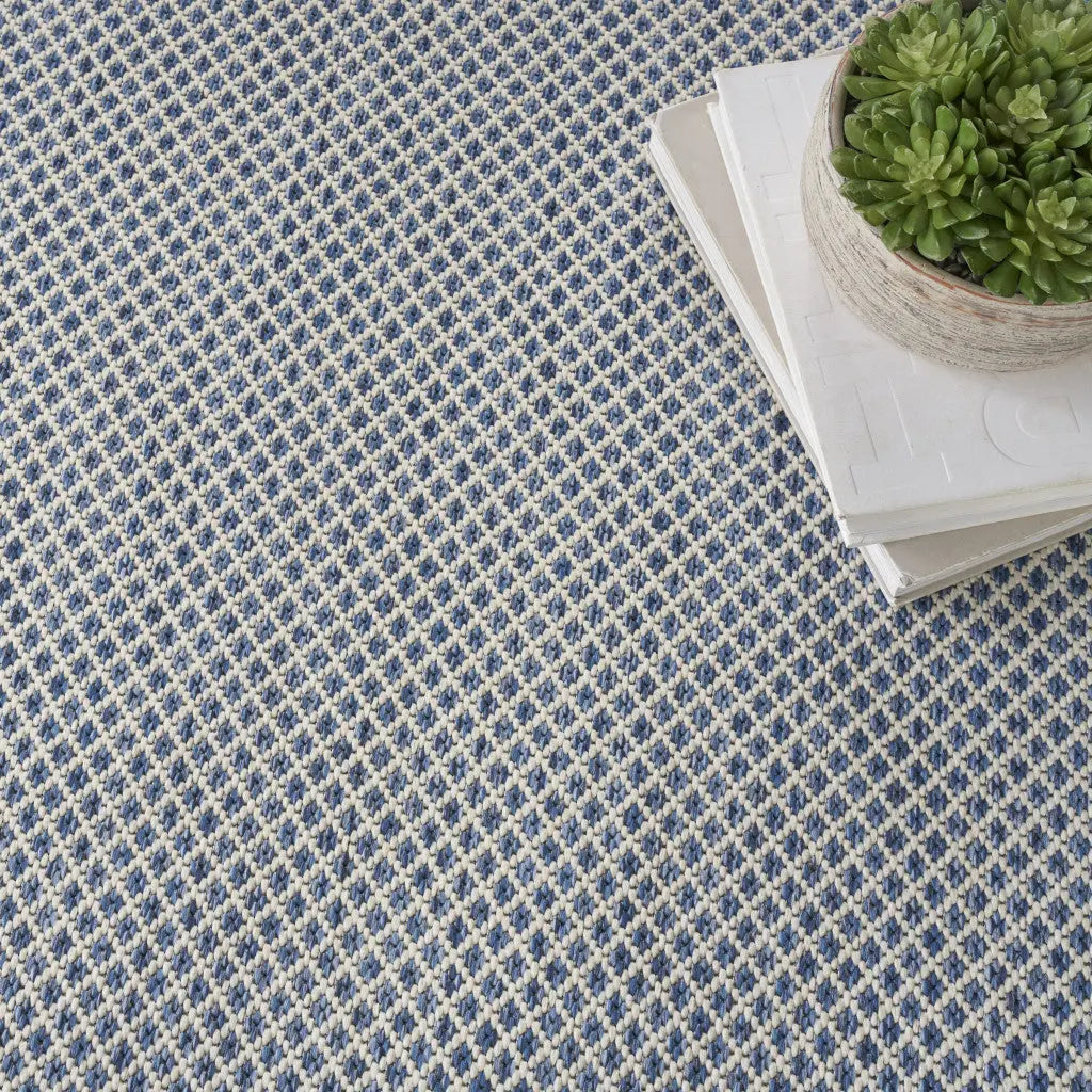 6' Ivory And Blue Square Geometric Indoor Outdoor Area Rug Homeroots Outdoor