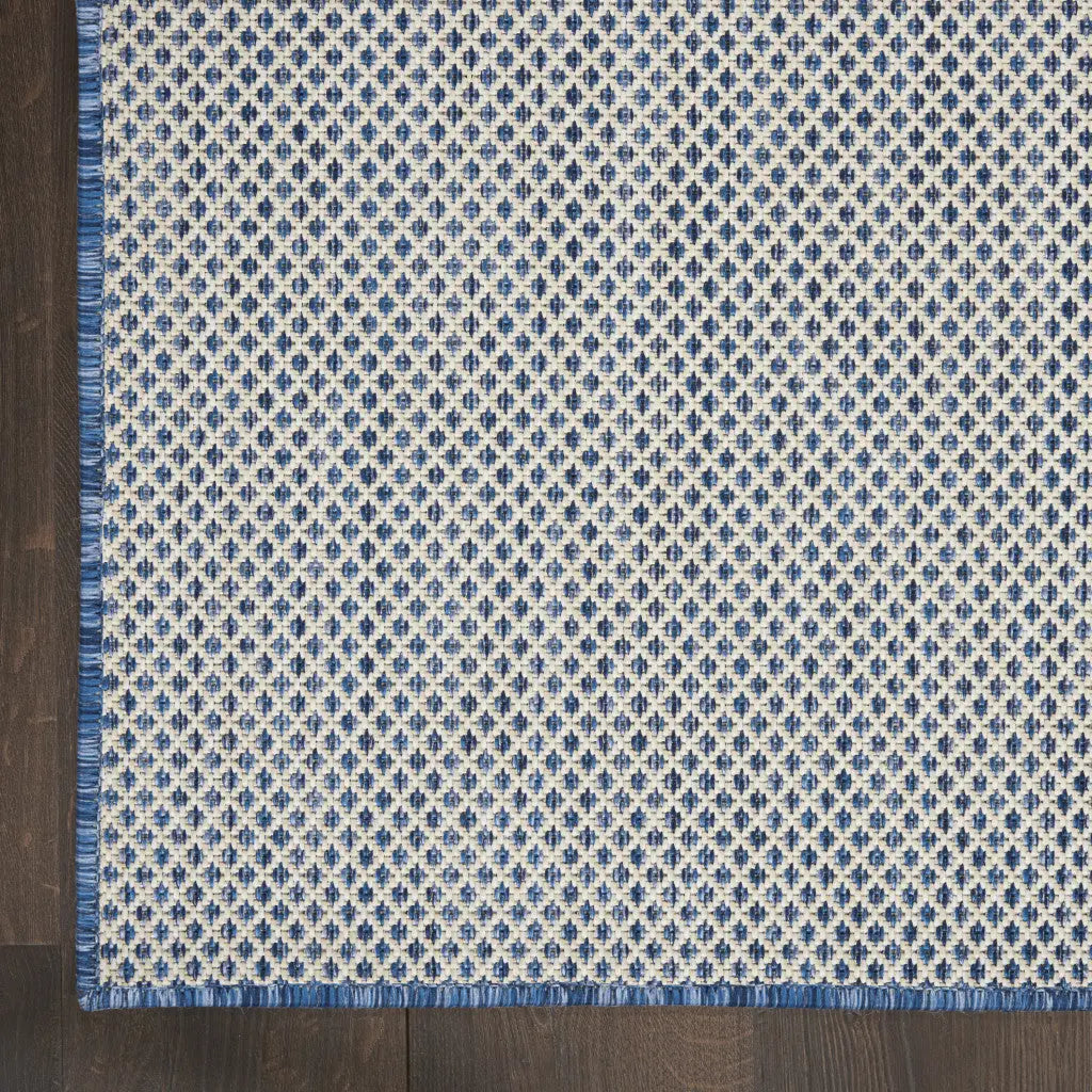 6' Ivory And Blue Square Geometric Indoor Outdoor Area Rug Homeroots Outdoor