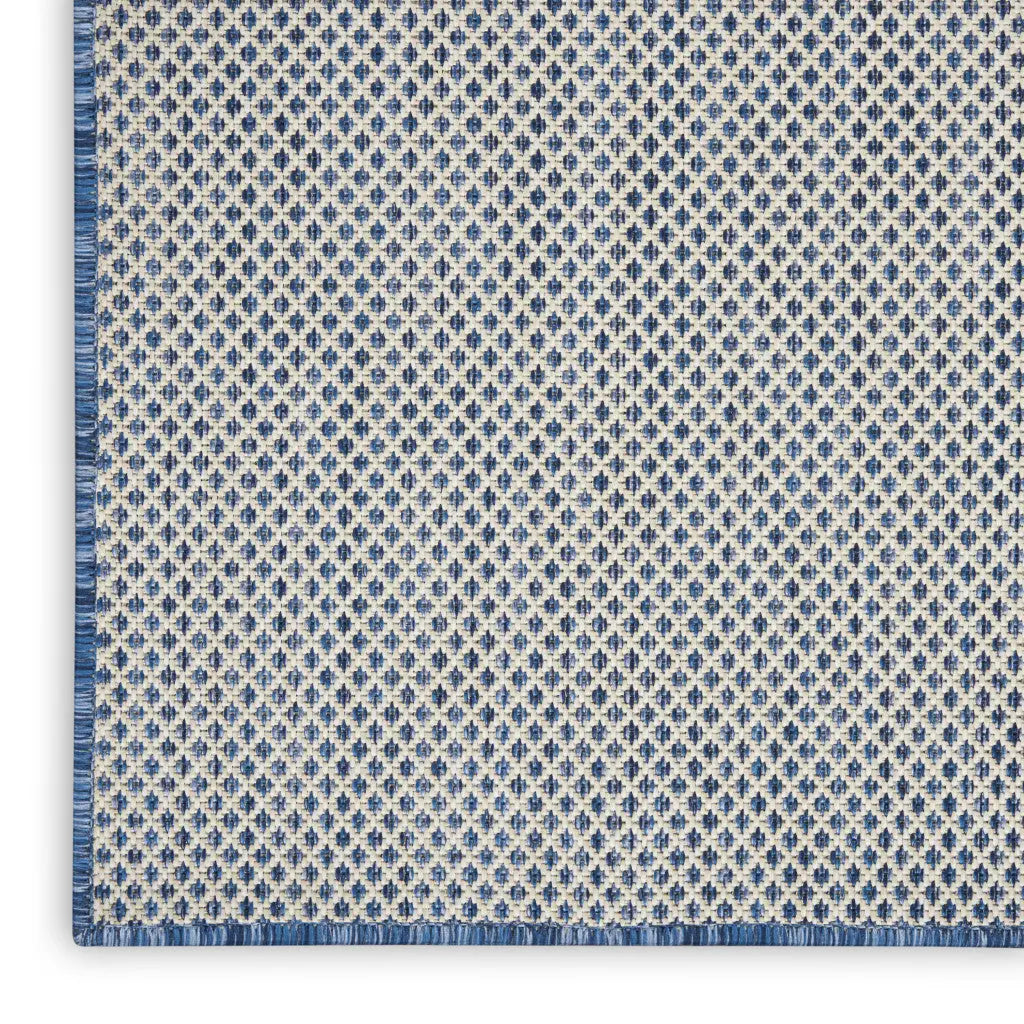 6' Ivory And Blue Square Geometric Indoor Outdoor Area Rug Homeroots Outdoor