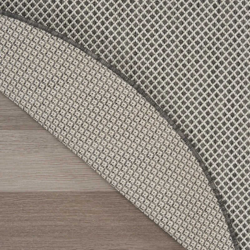 6' Ivory And Charcoal Round Geometric Indoor Outdoor Area Rug Homeroots Outdoor
