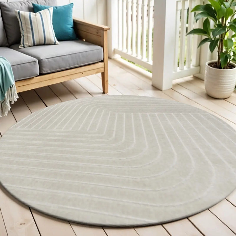 6' Ivory And Cream Round Striped Indoor Outdoor Area Rug Homeroots Outdoor