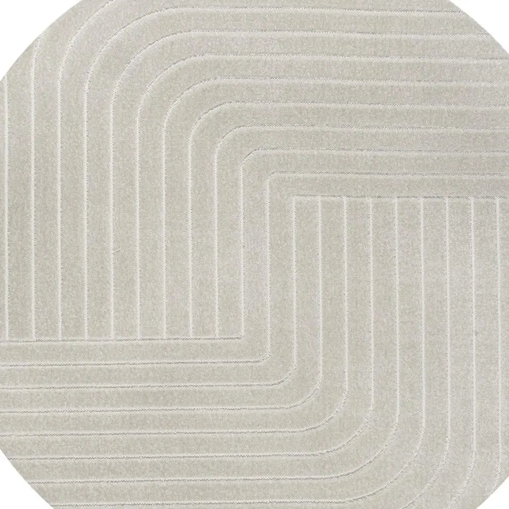 6' Ivory And Cream Round Striped Indoor Outdoor Area Rug Homeroots Outdoor