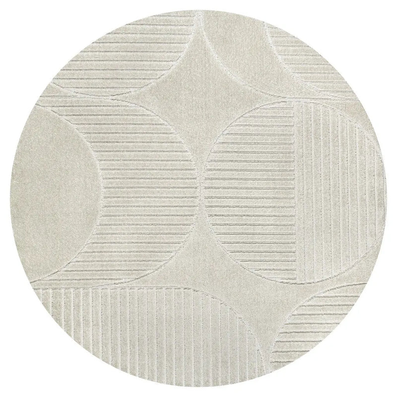6' Ivory And Cream Round Striped Indoor Outdoor Area Rug Homeroots Outdoor