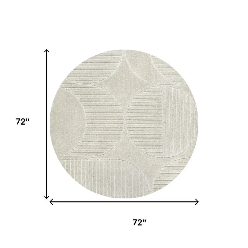 6' Ivory And Cream Round Striped Indoor Outdoor Area Rug Homeroots Outdoor