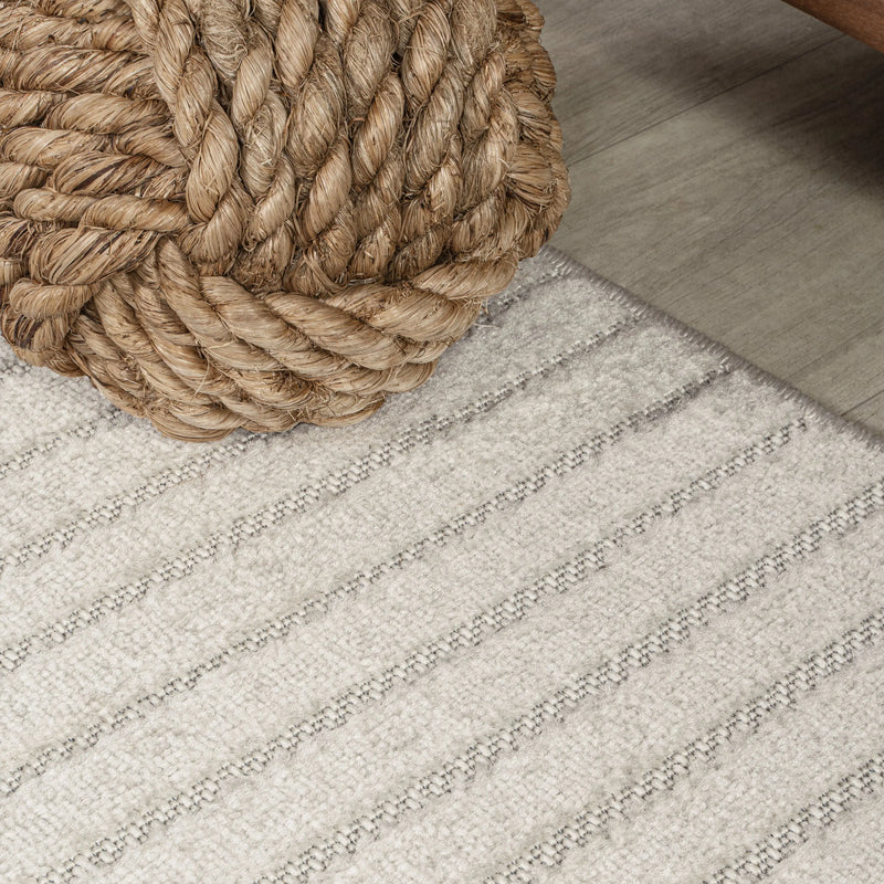 6' Ivory And Cream Square Striped Indoor Outdoor Area Rug Homeroots Outdoor