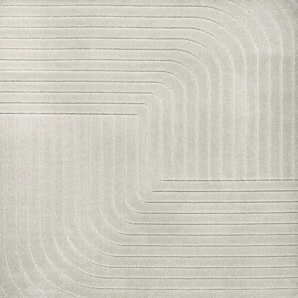 6' Ivory And Cream Square Striped Indoor Outdoor Area Rug Homeroots Outdoor