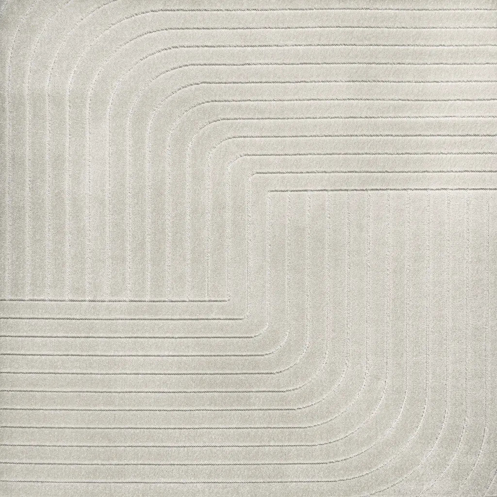 6' Ivory And Cream Square Striped Indoor Outdoor Area Rug Homeroots Outdoor