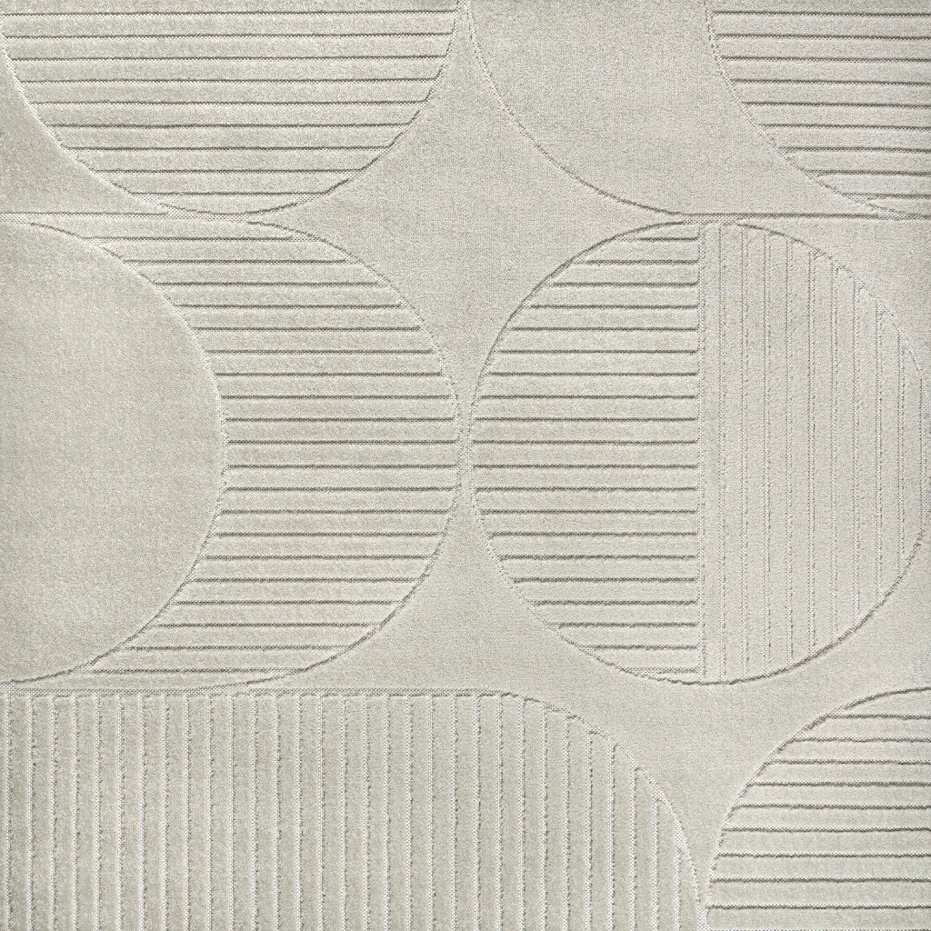 6' Ivory And Cream Square Striped Indoor Outdoor Area Rug Homeroots Outdoor