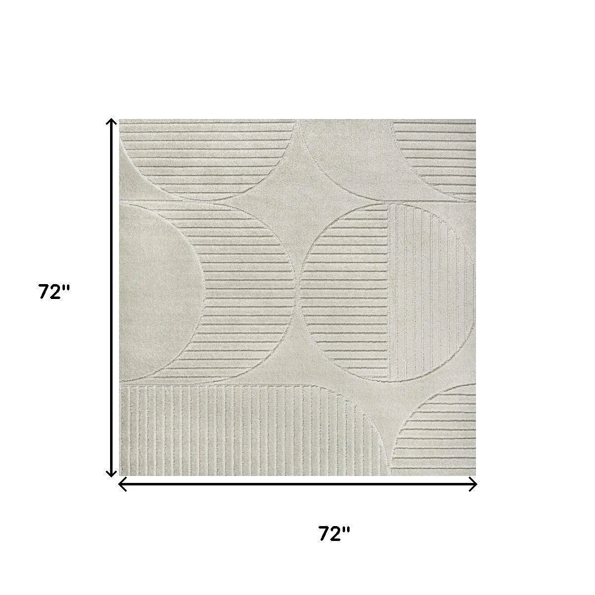 6' Ivory And Cream Square Striped Indoor Outdoor Area Rug Homeroots Outdoor