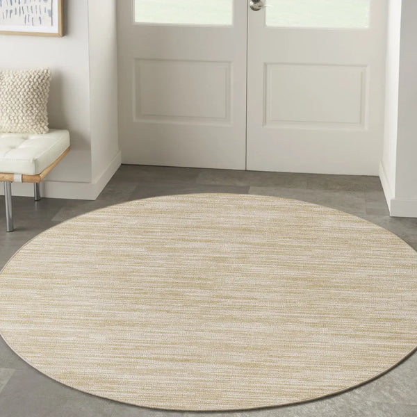 6' Ivory And Gold Round Abstract Indoor Outdoor Area Rug - GreatEagleInc