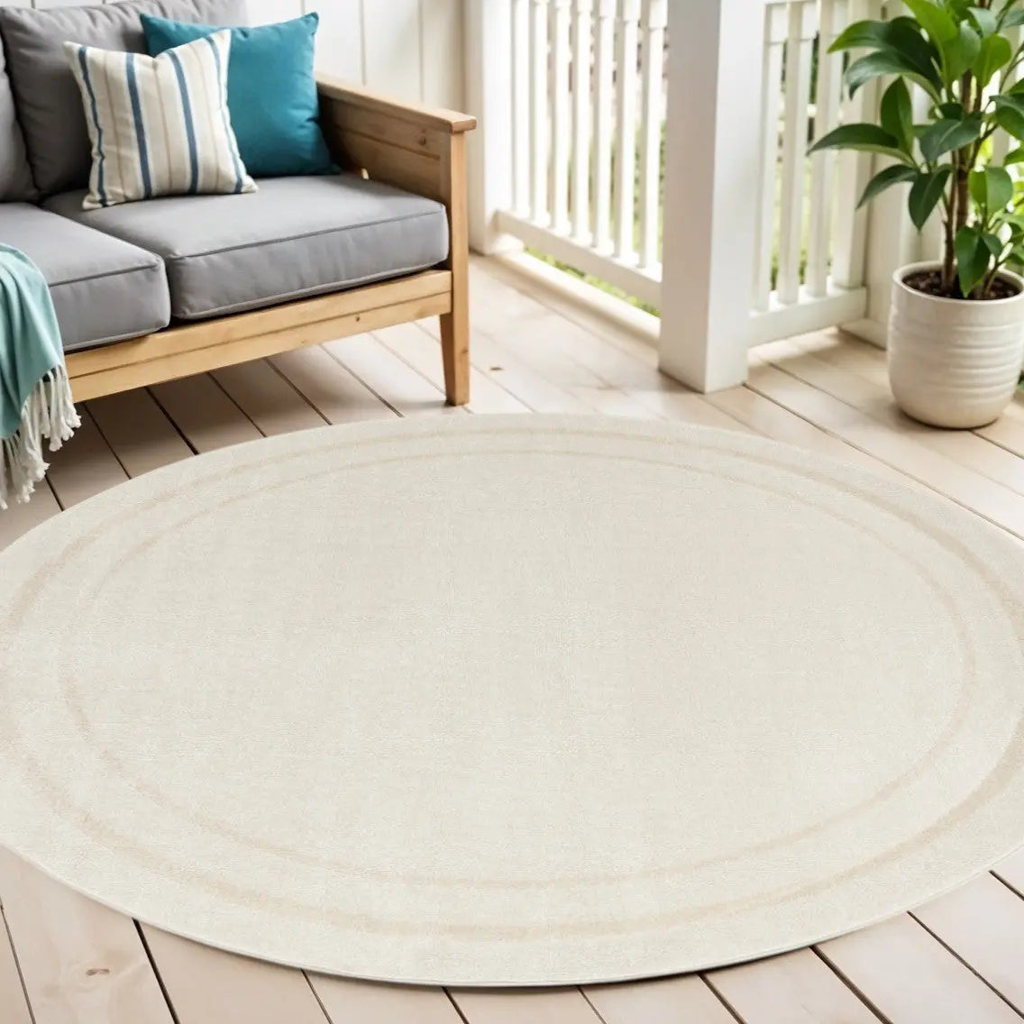 6' Ivory And Gold Round Indoor Outdoor Area Rug Homeroots Outdoor