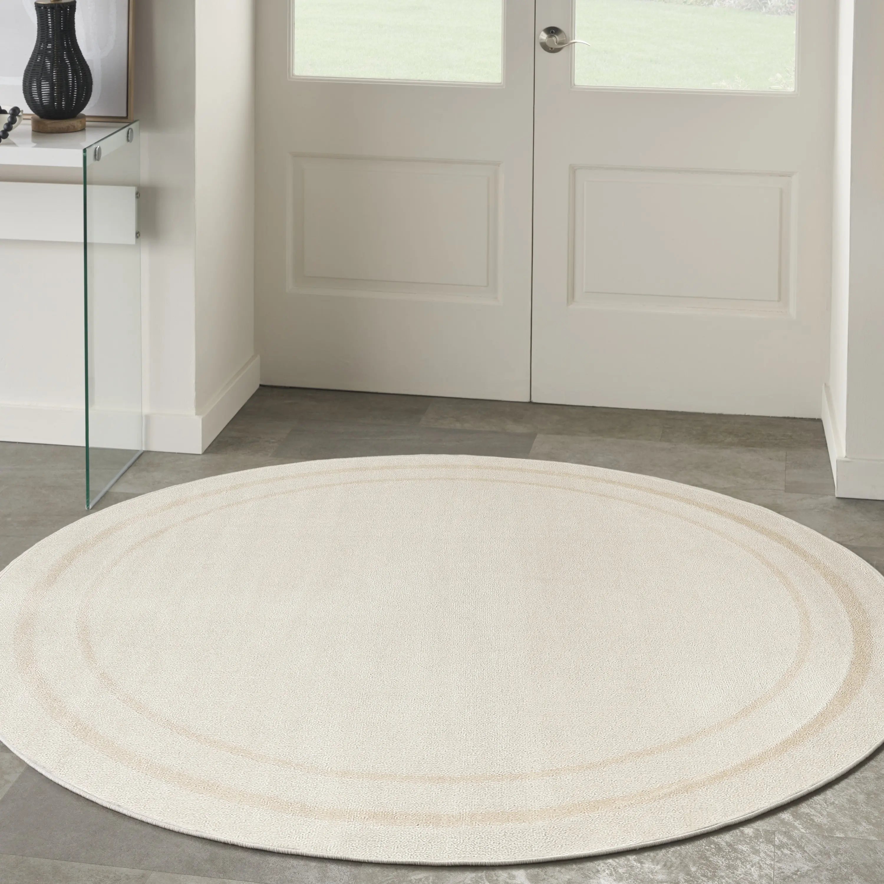 6' Ivory And Gold Round Indoor Outdoor Area Rug Homeroots Outdoor