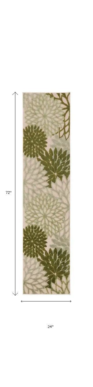 6' Ivory And Green Floral Indoor Outdoor Runner Rug Homeroots Outdoor
