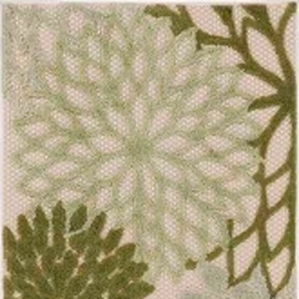 6' Ivory And Green Floral Indoor Outdoor Runner Rug Homeroots Outdoor