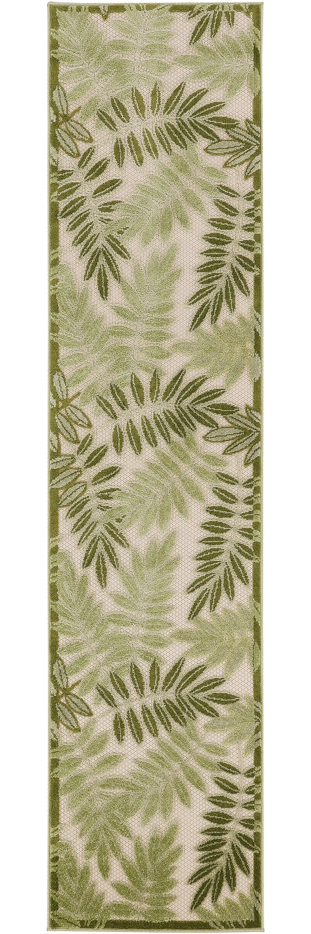 6' Ivory And Green Palm Leaf Indoor Outdoor Runner Rug Homeroots Outdoor