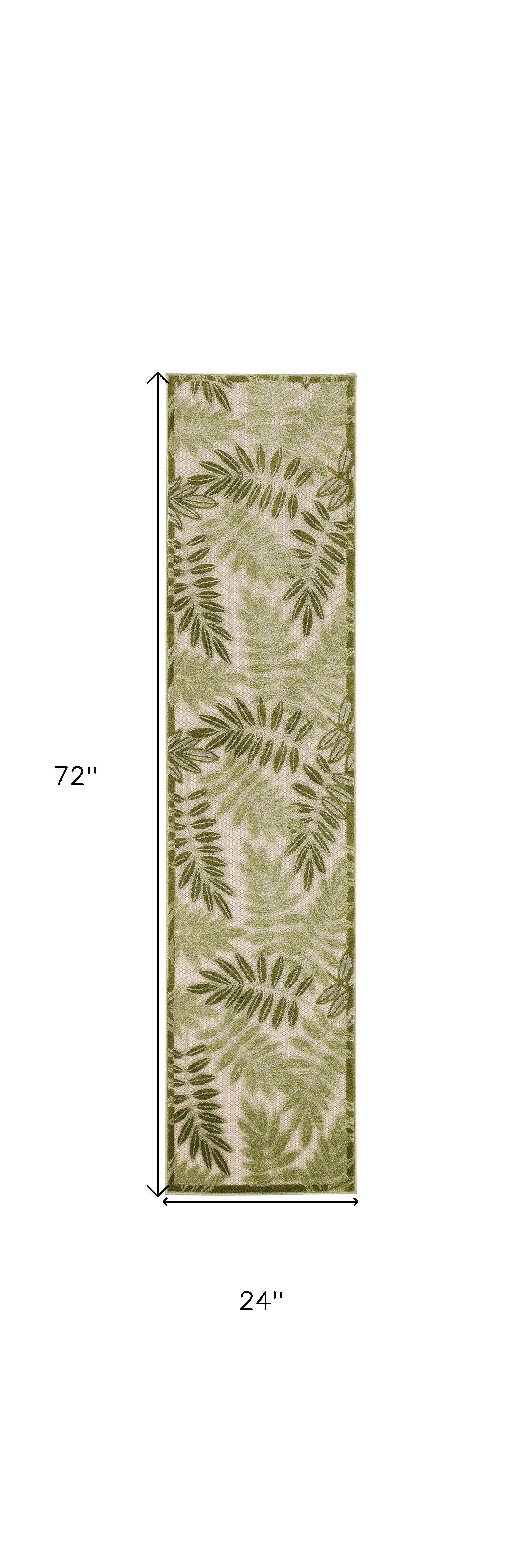 6' Ivory And Green Palm Leaf Indoor Outdoor Runner Rug Homeroots Outdoor