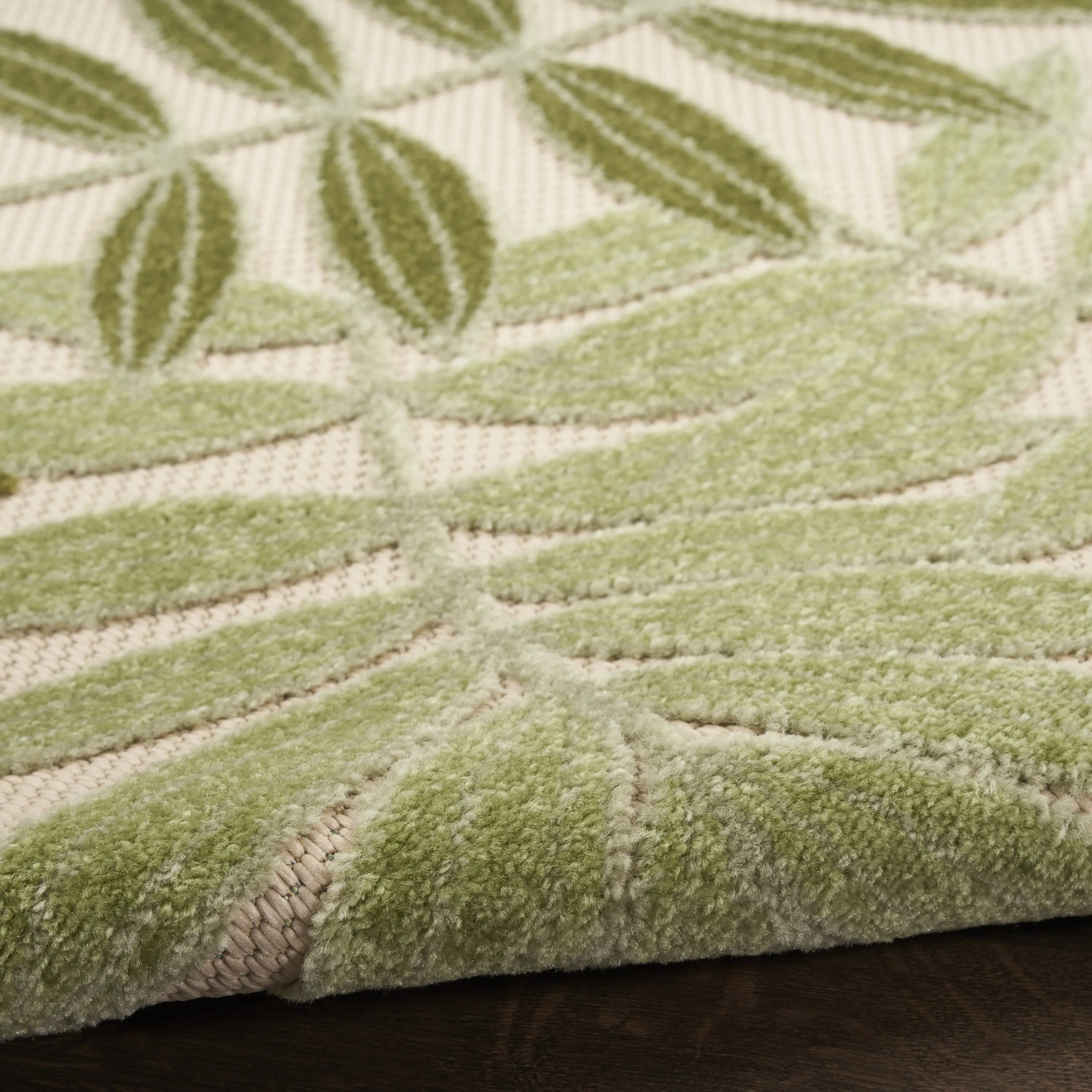 6' Ivory And Green Palm Leaf Indoor Outdoor Runner Rug Homeroots Outdoor