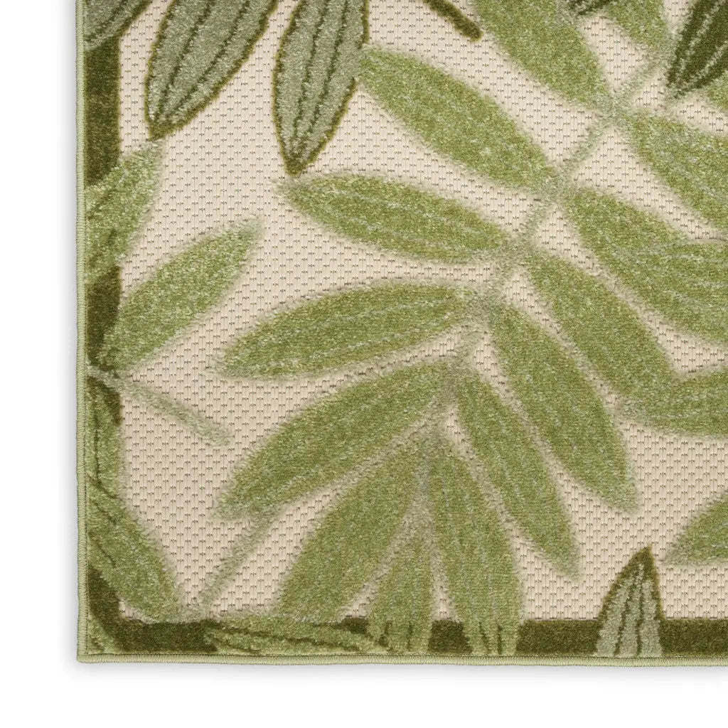 6' Ivory And Green Palm Leaf Indoor Outdoor Runner Rug Homeroots Outdoor