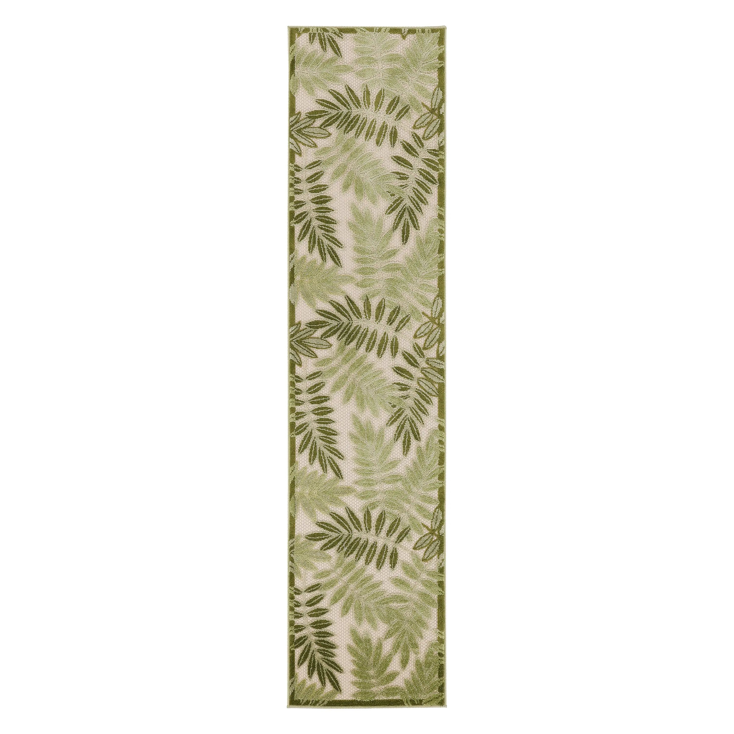 6' Ivory And Green Palm Leaf Indoor Outdoor Runner Rug Homeroots Outdoor