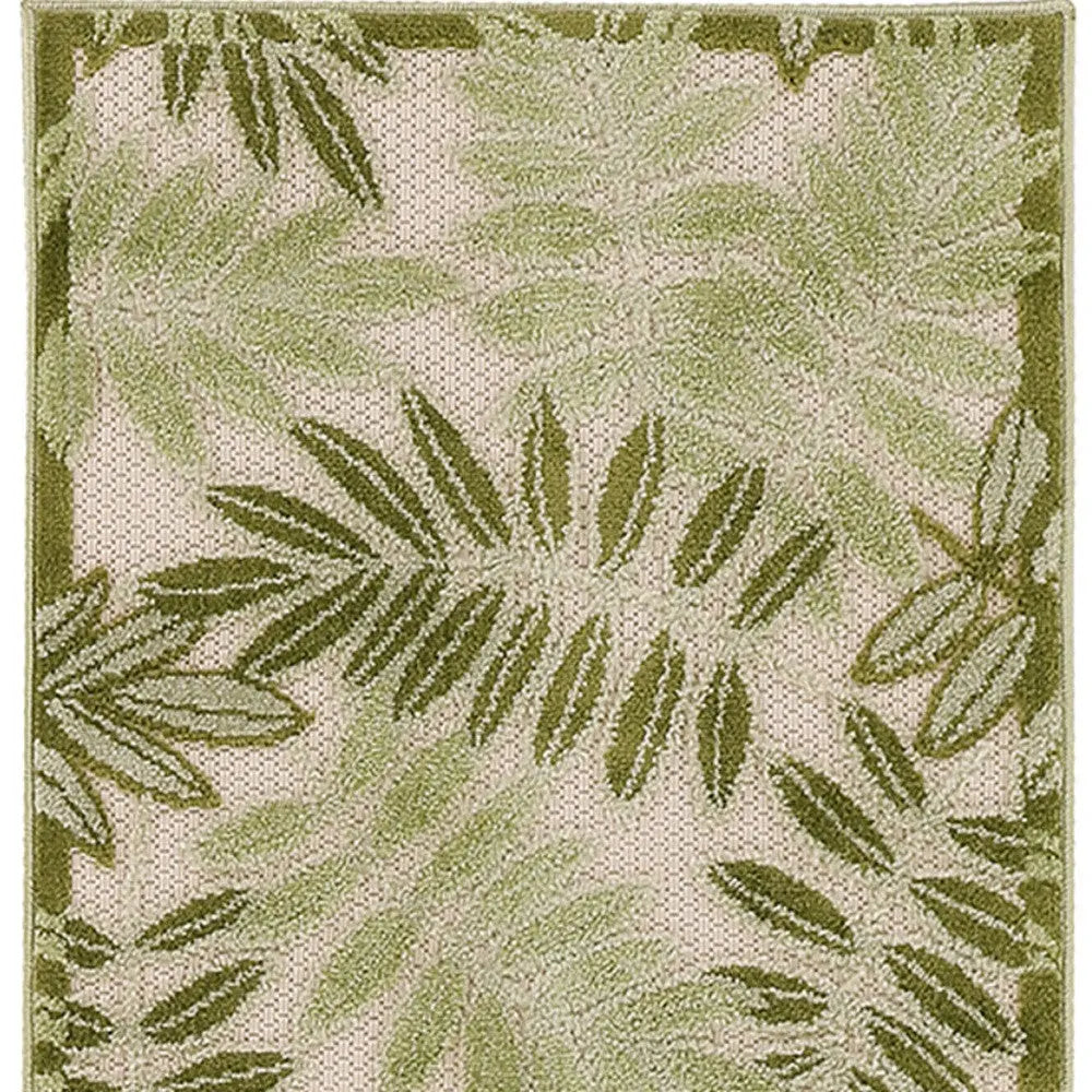 6' Ivory And Green Palm Leaf Indoor Outdoor Runner Rug Homeroots Outdoor
