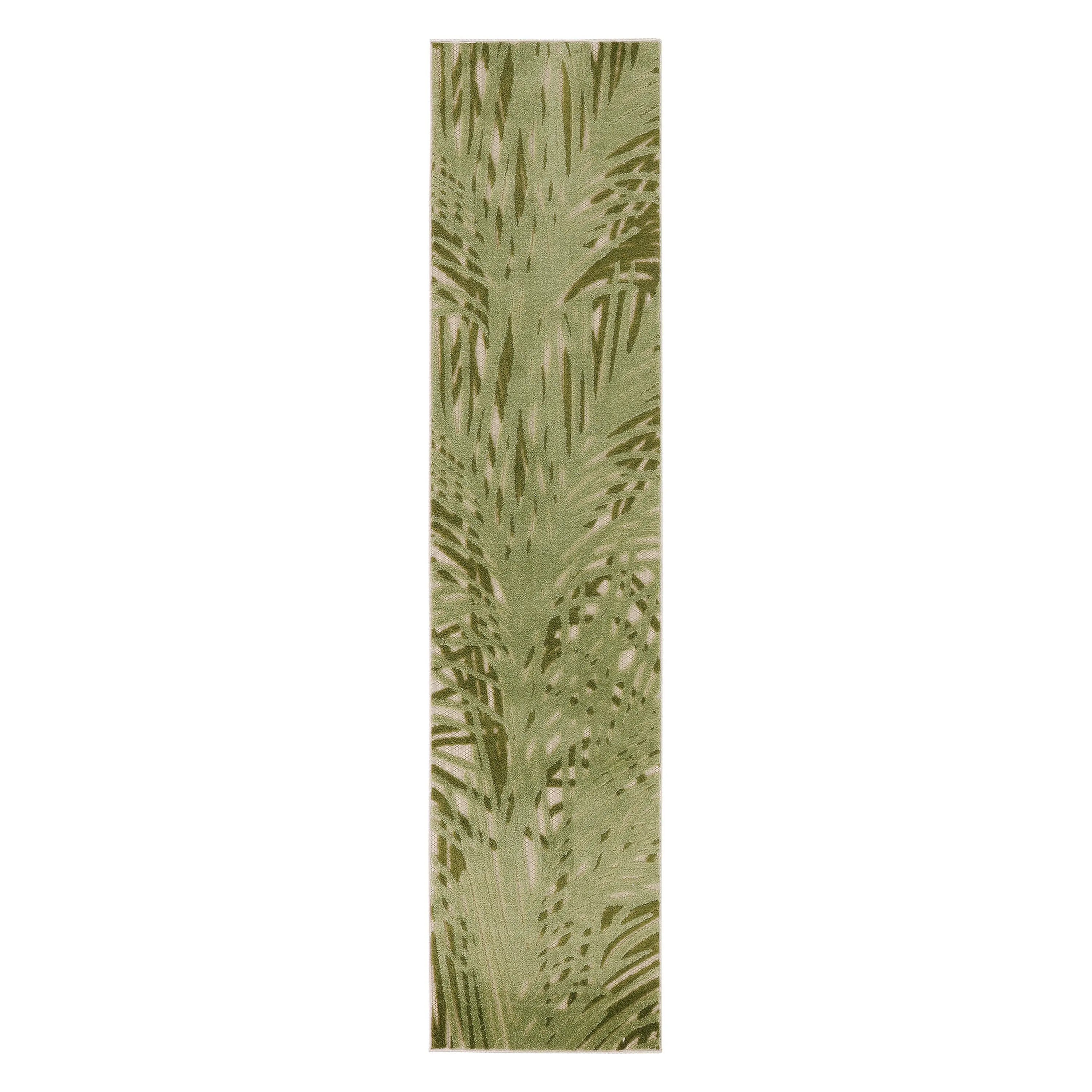 6' Ivory And Green Palm Leaf Indoor Outdoor Runner Rug Homeroots Outdoor