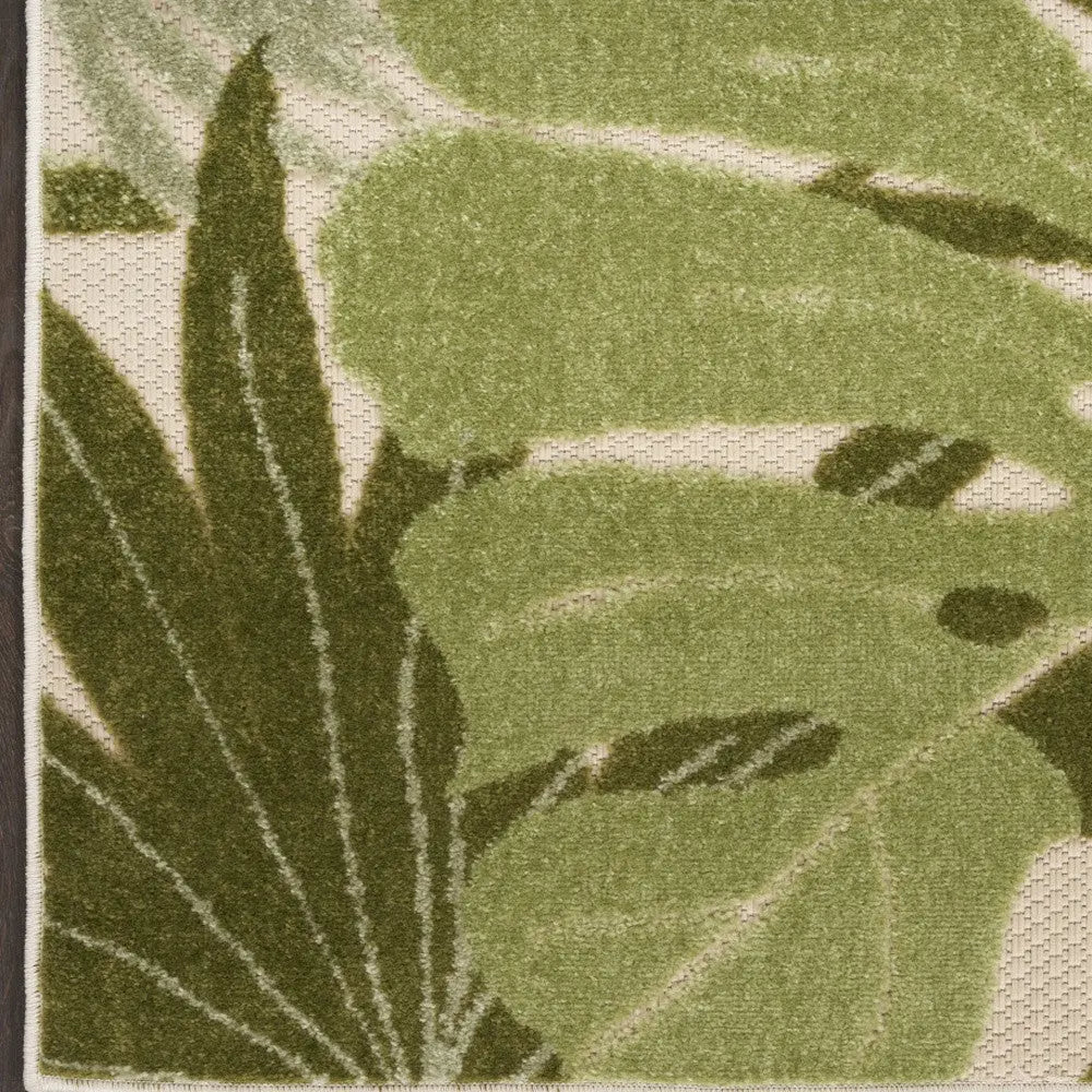 6' Ivory And Green Palm Leaf Indoor Outdoor Runner Rug Homeroots Outdoor