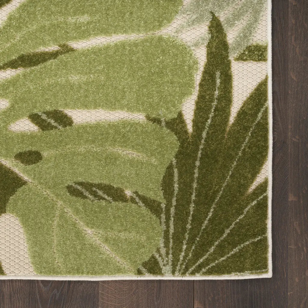 6' Ivory And Green Palm Leaf Indoor Outdoor Runner Rug Homeroots Outdoor