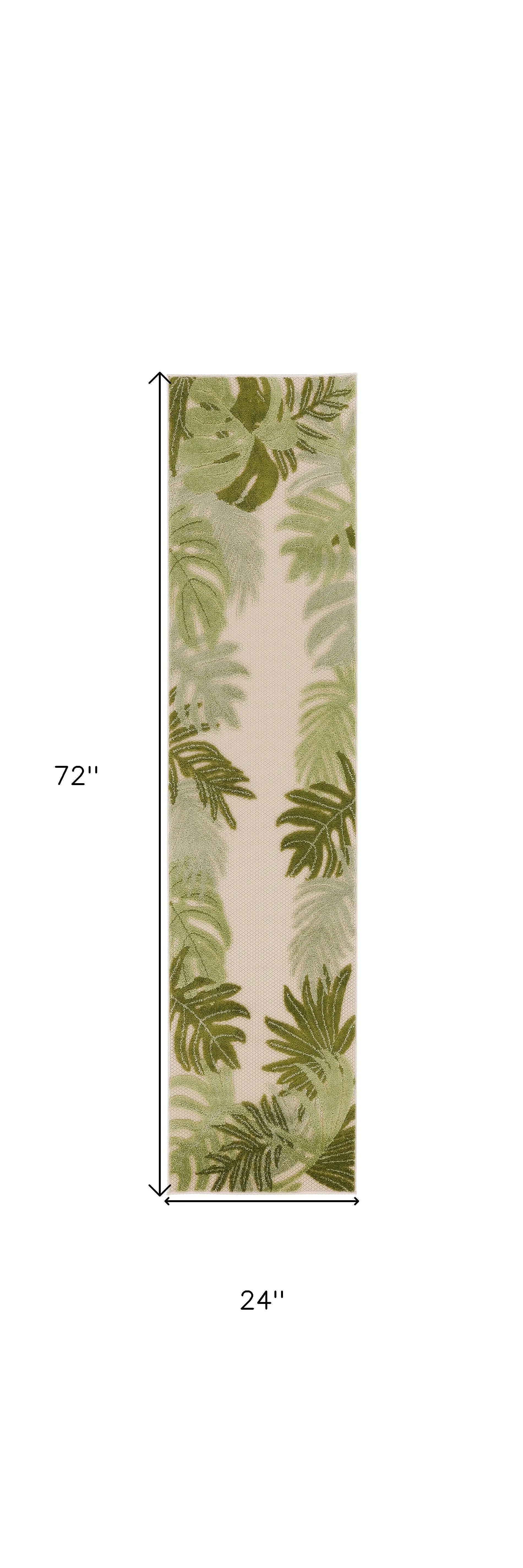 6' Ivory And Green Palm Leaf Indoor Outdoor Runner Rug Homeroots Outdoor