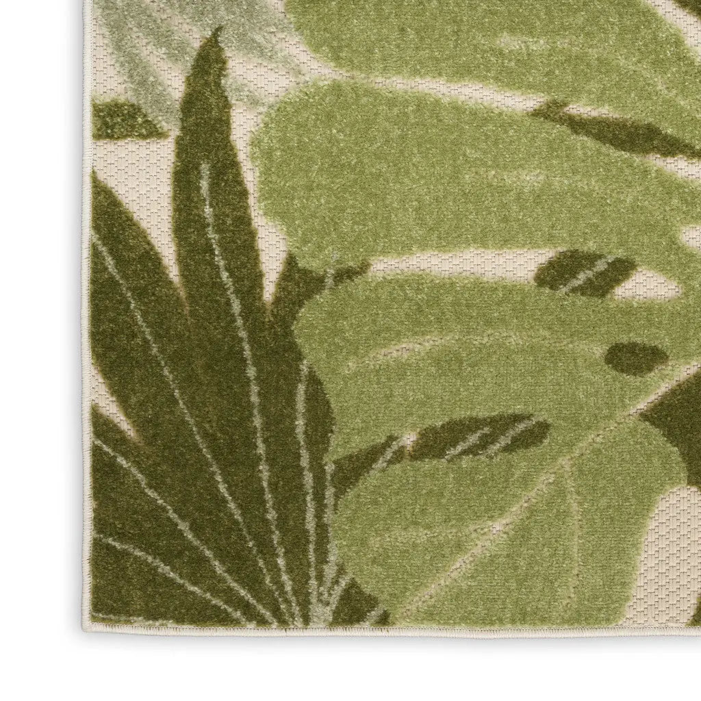 6' Ivory And Green Palm Leaf Indoor Outdoor Runner Rug Homeroots Outdoor