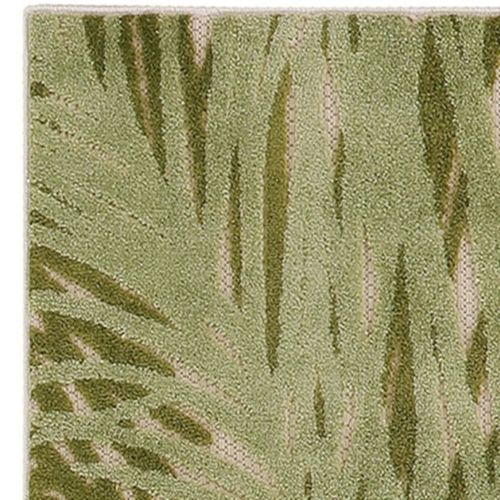 6' Ivory And Green Palm Leaf Indoor Outdoor Runner Rug Homeroots Outdoor
