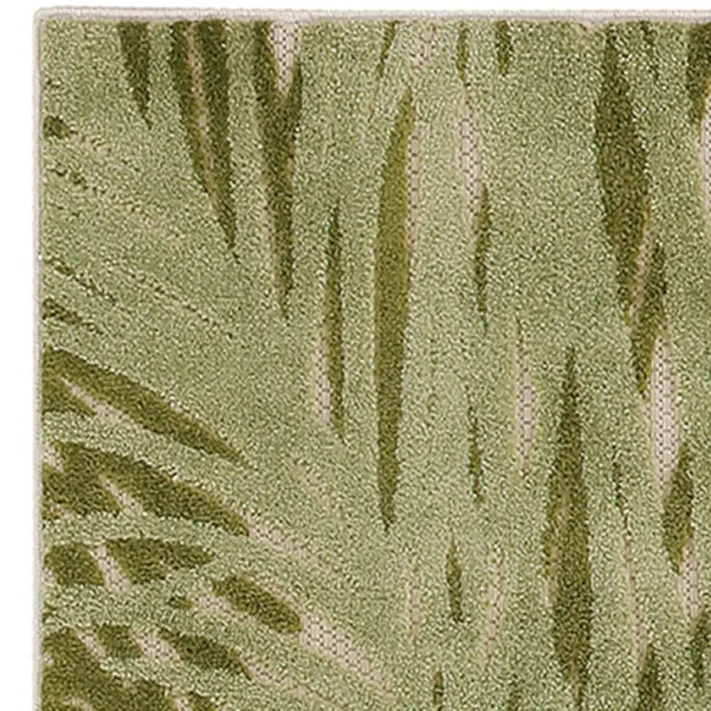 6' Ivory And Green Palm Leaf Indoor Outdoor Runner Rug Homeroots Outdoor
